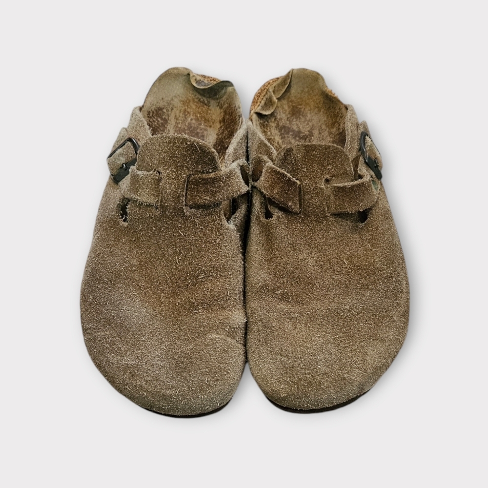 Birkenstock Boston Taupe Suede Clogs
